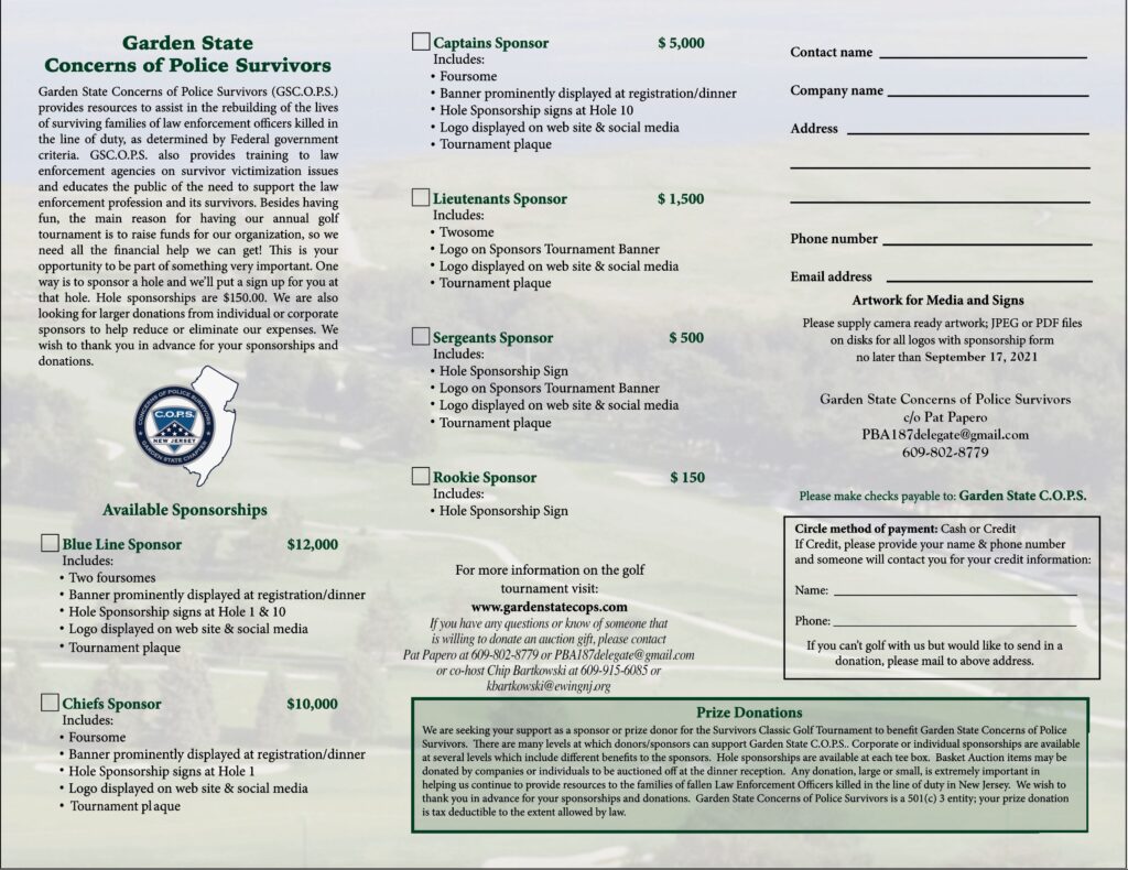 2021 GSCOPS Survivor Golf Classic Inside Brochure